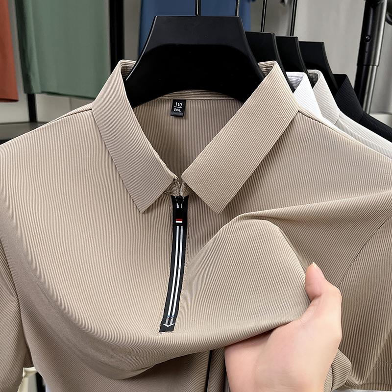 Men's Polo Shirt High-End Solid Color Half Zipper Short Sleeve Summer Lapel T-Shirt Business Casual Menswear