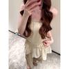 Lace Spliced A-Line Skirt & Camisole Pleated Dress - Slim-fit, Cinched Waist, Layered Vacation Style