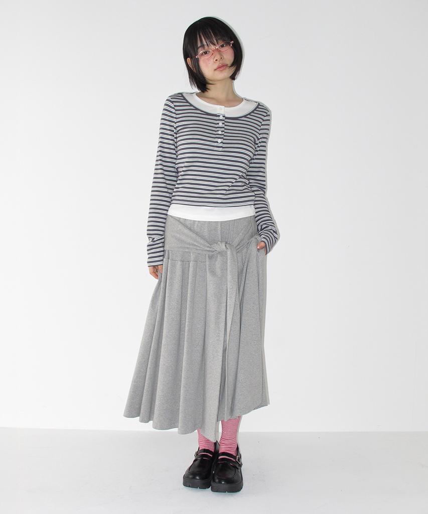 RONRON Strap Knot Long Skirt Gray