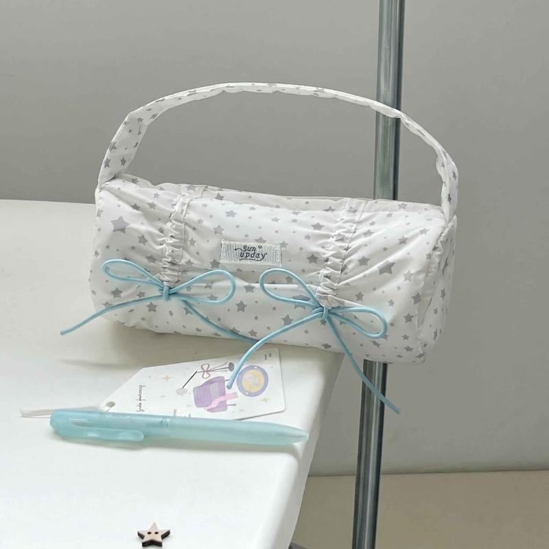 Korean Fashion Dot Pattern Fabric Pencil Bag Portable Multi-functional Stationery Pouch for Students Office Workers