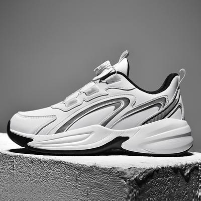 Waterproof Leather Sports Shoes for Men with Rotating Buttons, No Need To Tie Laces, Non-Slip, Large Size Youth Running Shoes