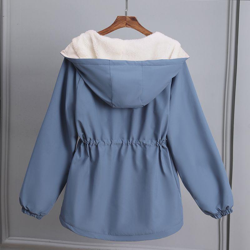 Petite Fleece-lined Thickened Women's Jacket Autumn/winter Style Korean Version Versatile Casual Cropped Loose-fit Coat