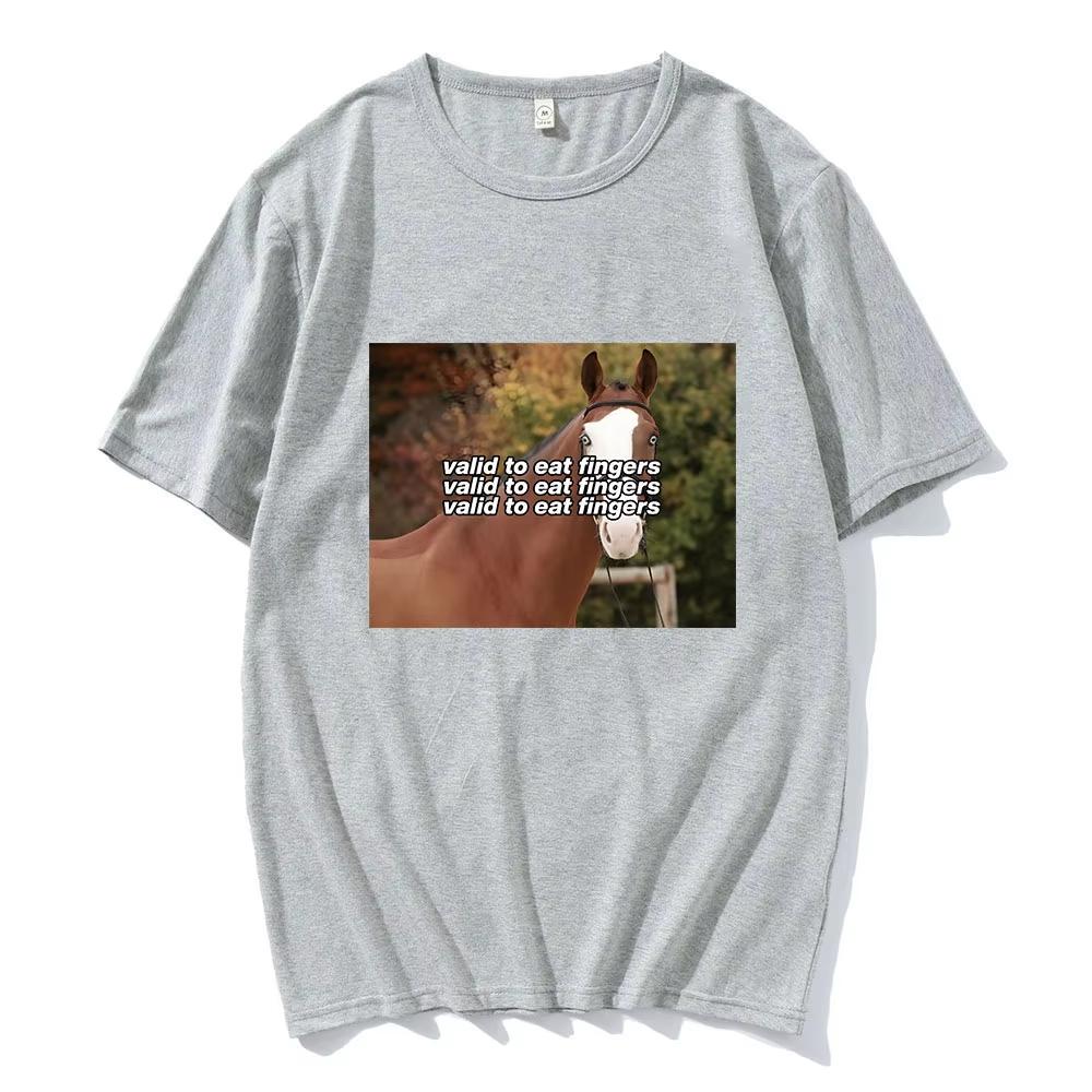 Valid To Eat Fingers Horse Funny Meme T Shirt Men Women Fashion Short Sleeve T-shirt Casual Cotton Oversize Short Sleeve T-shirt