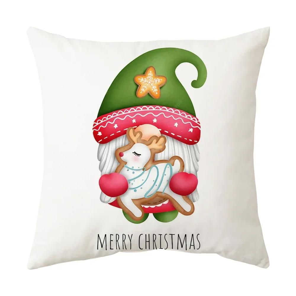 Printed Christmas Cushion Cover Cartoon Santa Claus Tree Pillowcase Happy New Year Home Gift Izable
