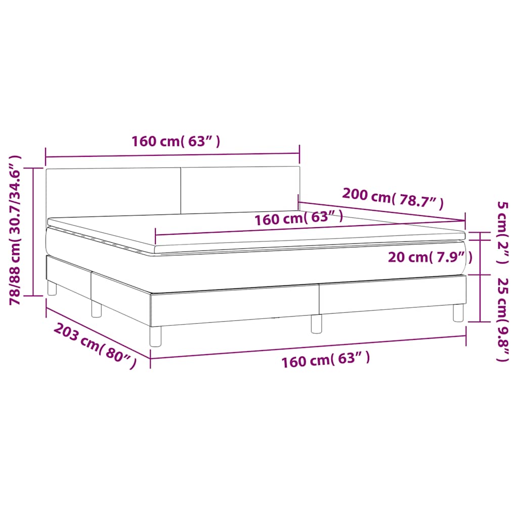 Box Spring Bed with Mattress Black 160x200 cm Velvet