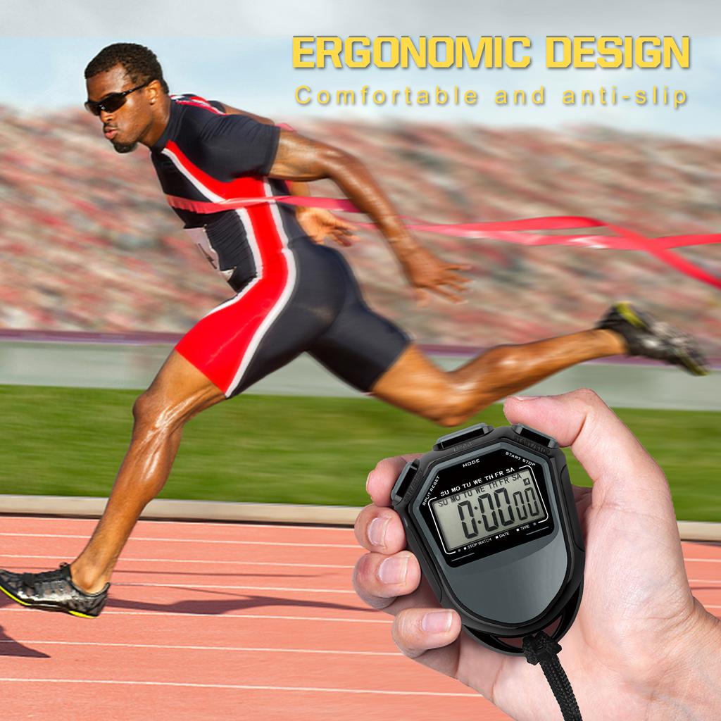 Waterproof Stopwatch Digital Handheld LCD Timer Chronograph Sports Counter with Strap for Swimming Running Football