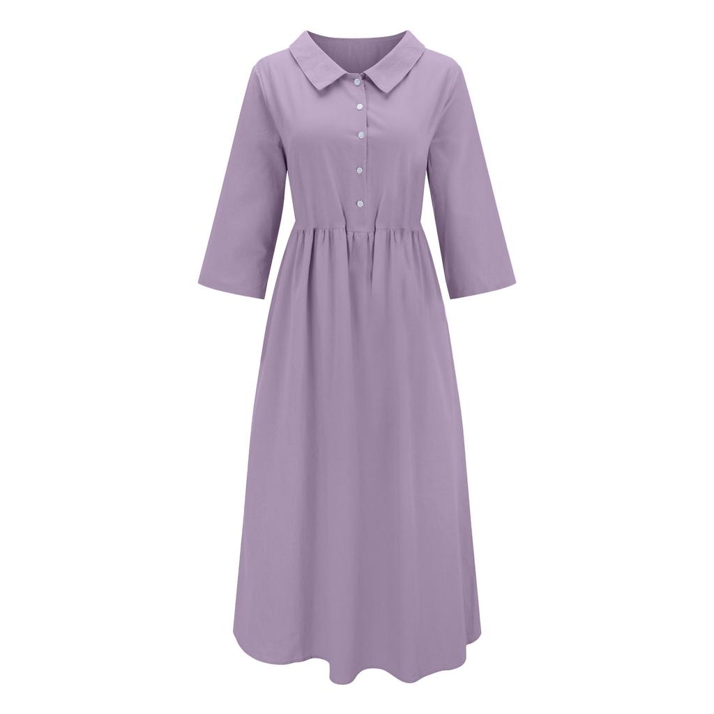 Women's Shirt Collar Button Front Midi Dress with Belt Casual A-Line Summer Dress Multiple Colors