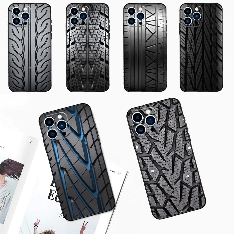 Black Tire Tyre Tread Texture Case For Xiaomi 15T Pro 14T 13T 17 Pro Max 14 15 Ultra POCO X7 X5 X6 F5 F6 F7 F8 Pro Cover
