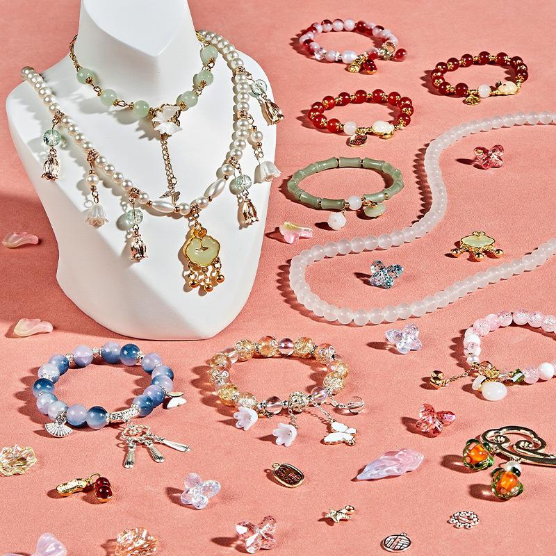 Conjunto de Presente Pulseira de Contas Feita à Mão e Caixa de Joias para Aniversário de Menina