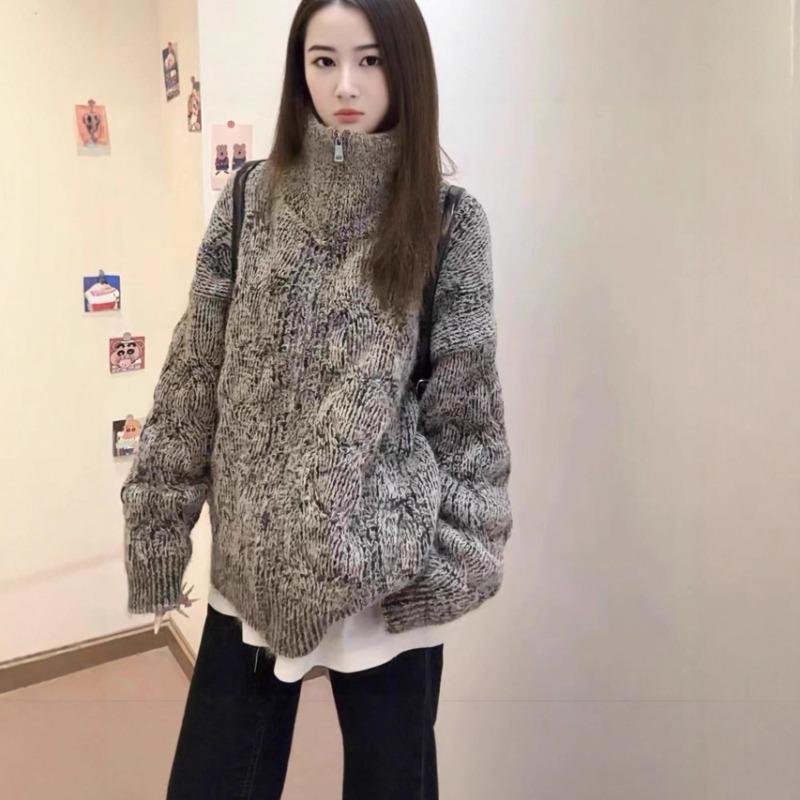 Autumn and winter new women's clothing Fair Island sweater women's loose turtleneck long-sleeved top jacket temperament knitted cardigan