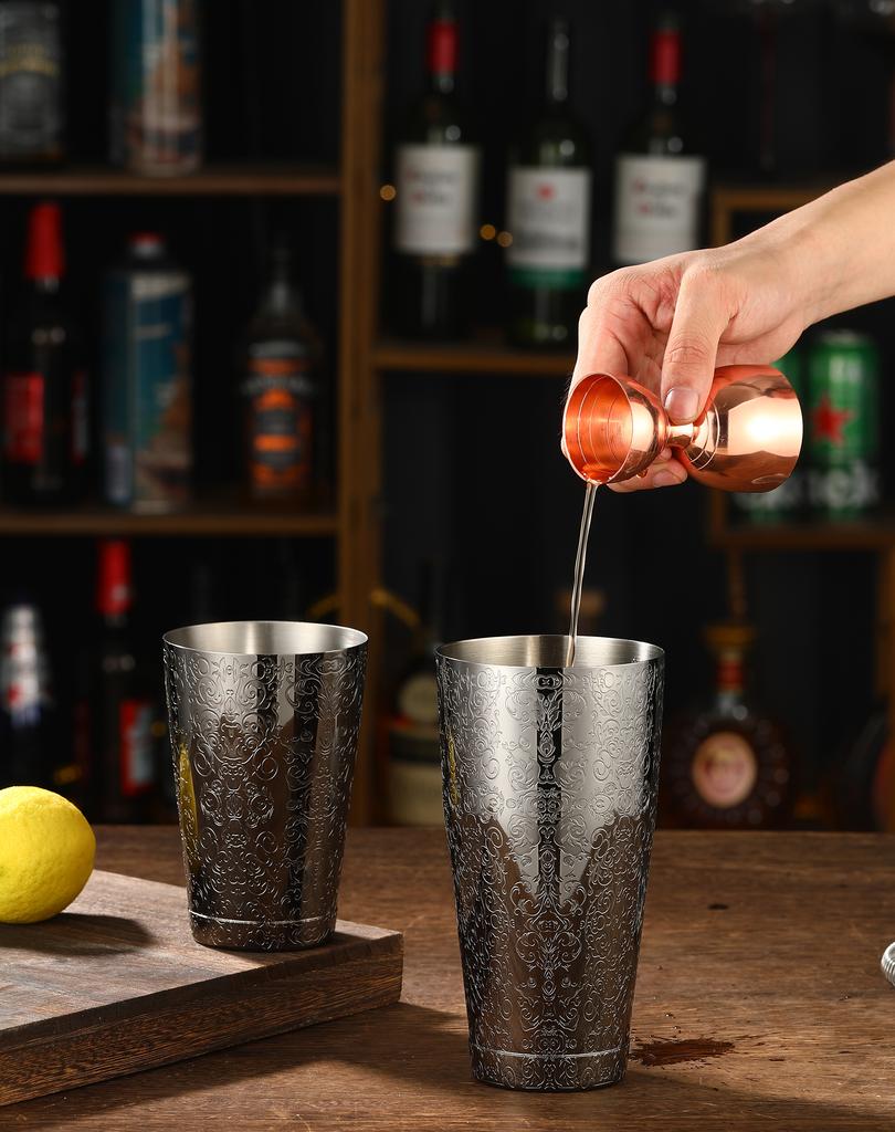 Boston Cocktail Shaker With Etched Pattern Martini Shaker Tin Set - 800ml & 500ml