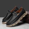 New Men Genuine Leather Casual Shoes Comfortable Flat Shoes Thick-soled Slip-on Loafers Big Size