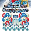 Blue Children Birthday Party Decoration Set Paper Flag Cartoon Cake Insert Balloon