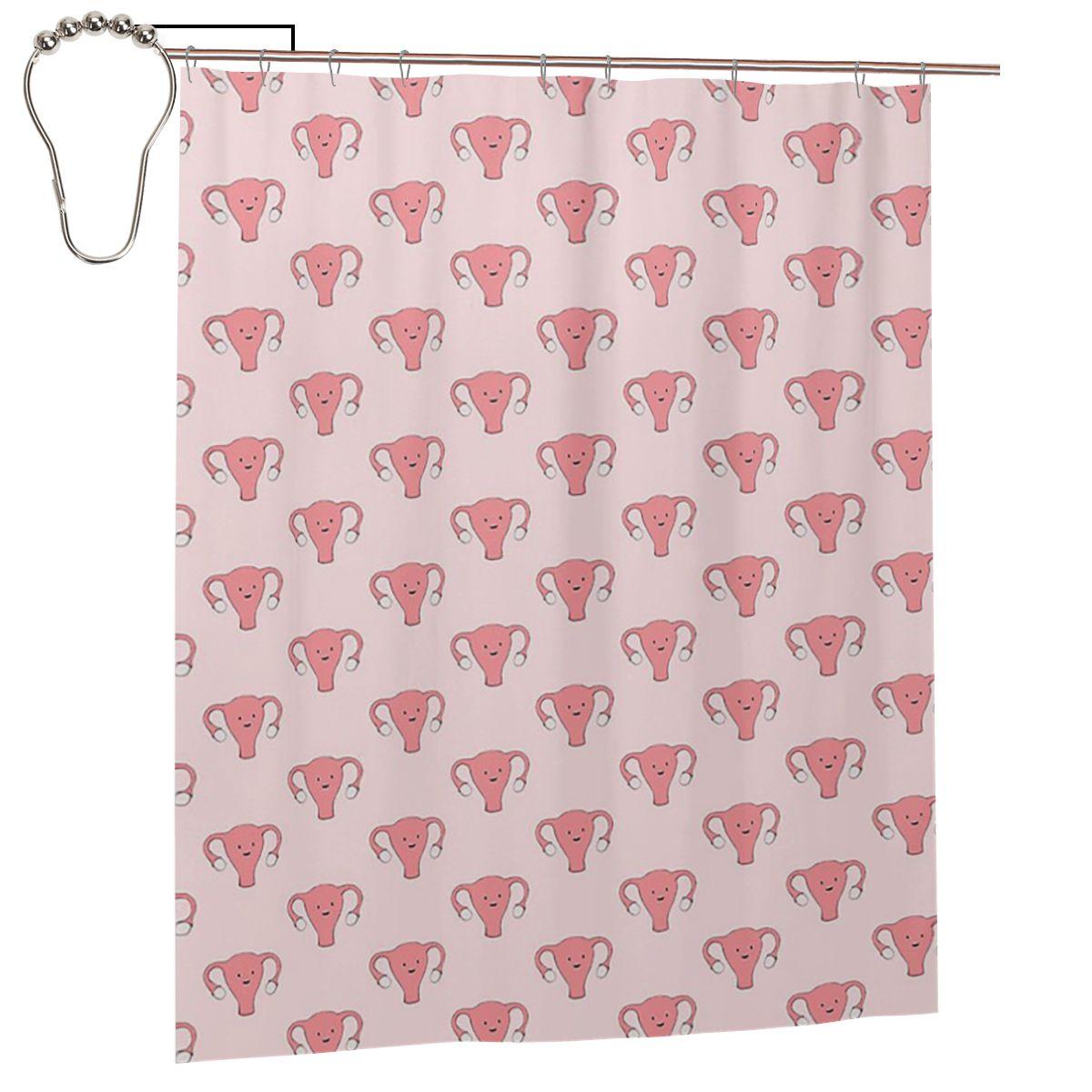 

Uterus Series - Happy Womb Day Shower Curtain Bathroom Polyester Waterproof Bath Curtains With Hooks W60H190(CM)-1 Pcs
