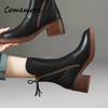 Comemore  Versatile Style Retro Ankle Boots High Heels Women Fashion Boot Rubber Leather Autumn Winter New Women's Shoes 34