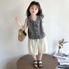 Girl's Sleeveless Wide Leg Pants Set Summer Fashion Versatile Checkered Casual Set for Girls
