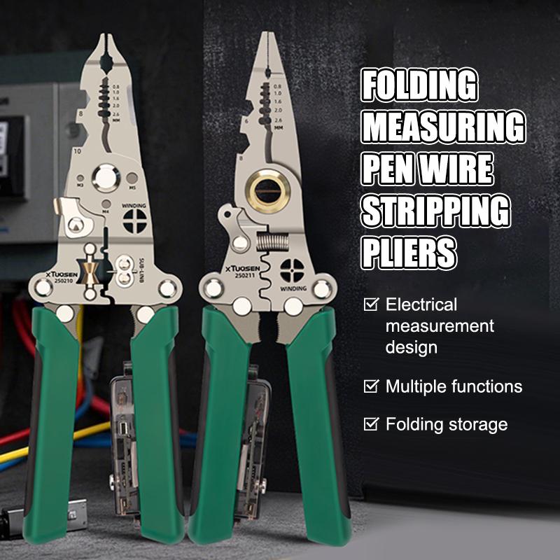 Multifunctional Wire Stripper With Electrical Test Pen Foldable Cable Cutter Crimper Tool, Electrical Folding Pliers For Cutting