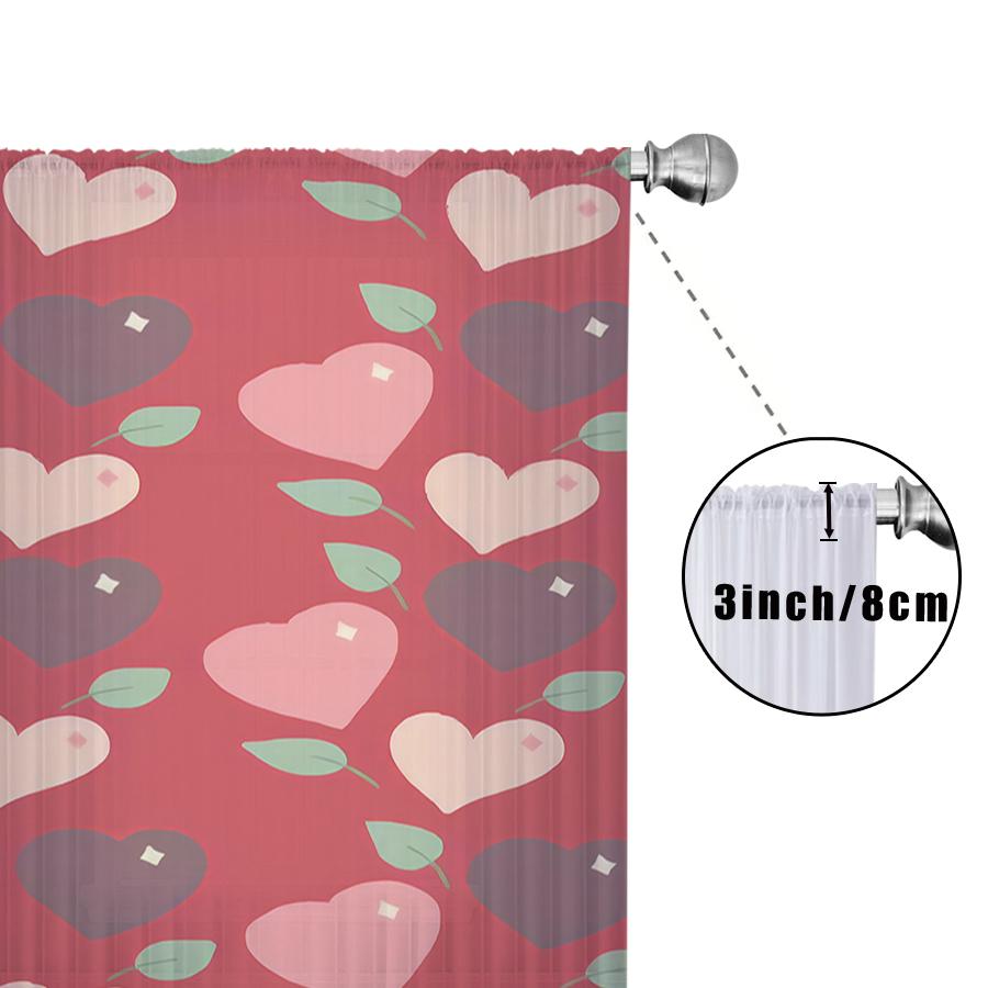 Single Panel Rose Red Heart Shaped Gauze Curtain Romantic Style Living Room Bedroom Translucent For Made Of Polyester