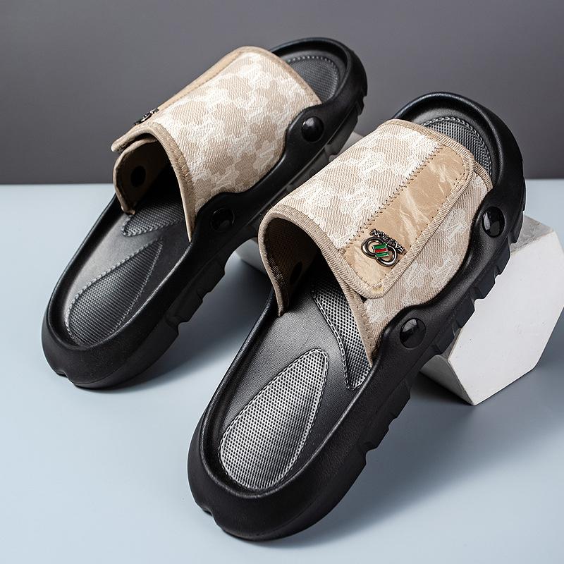 New Men's Cloth Upper Rubber Sole Slippers Concave Platform Slippers for Men Beach Sandals Home Anti-slip Light Slides Sandalias