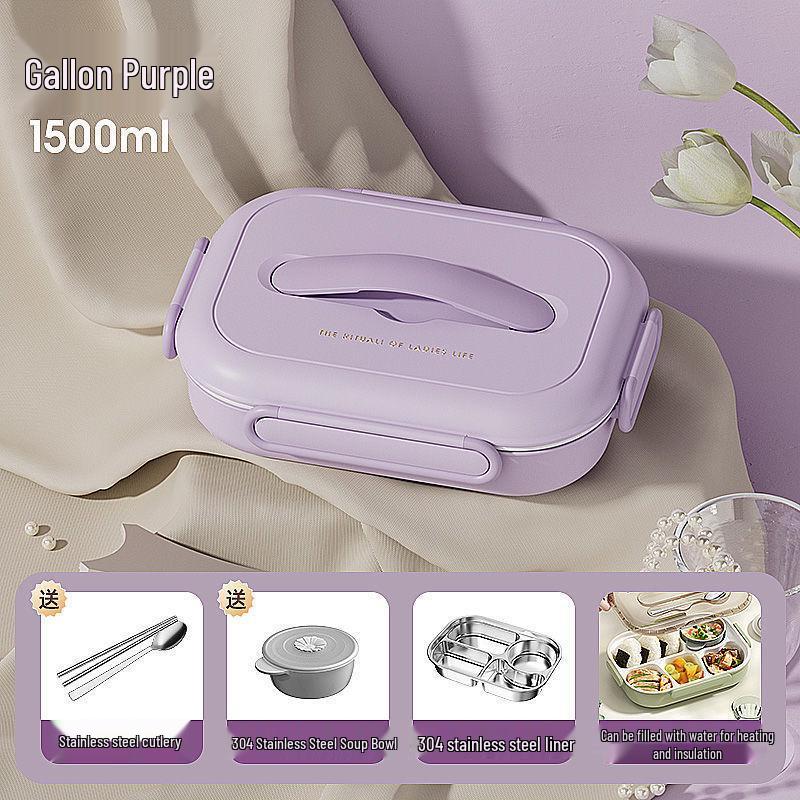 Insulated Ceramic & Stainless Steel Bento Box: Microwave-Friendly Lunch Box for Office & School, Divided for Easy Meal Storage.