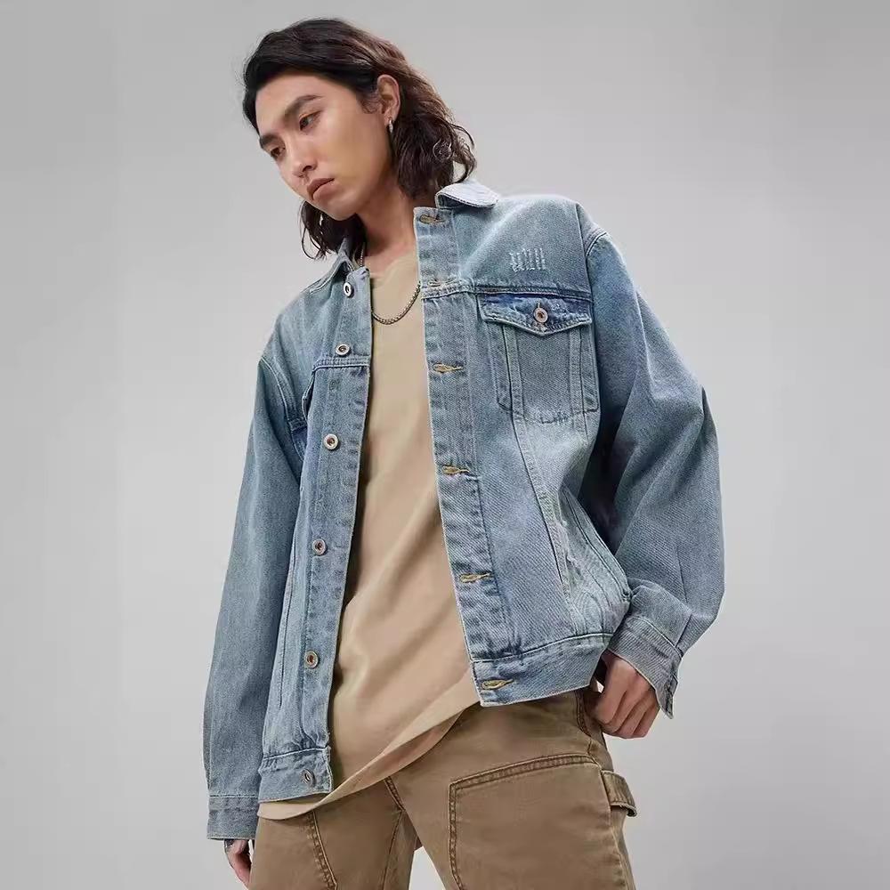 Spring Season Graffiti Denim Jacket Men'S American Trendy Brand Loose Lapel Casual Trend Retro Tooling Jacket