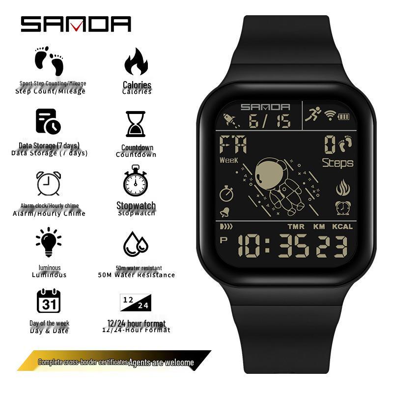 Водонепроницаемые наручные часы-шагомер Sanda для активного отдыха и спорта, Астронавт