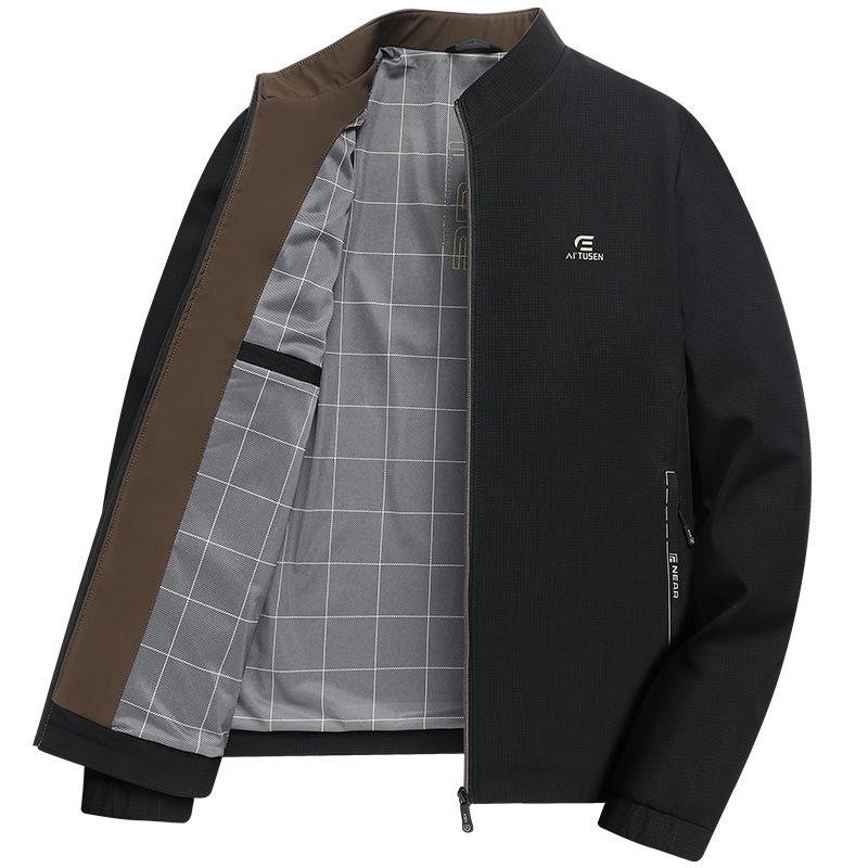 

Весенне-осенняя новая куртка для мужчин среднего возраста, воротник-стойка, сочетание цветов, легкое деловое пальто из молочного шелка, мужская одежда для папы среднего возраста 3XL