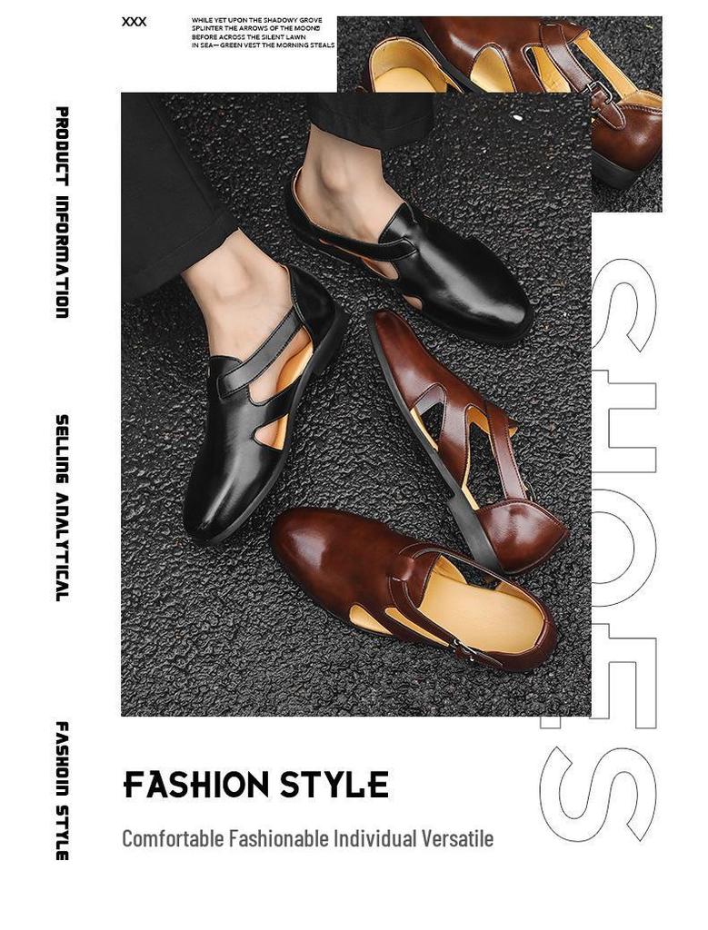 Men's Large Breathable Leather Roman Sandals - Summer Business Style