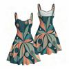 Women Plus Size Strappy Off Shoulder Sleeveless Square Neck Dress Printed Off White Blue Beige Fitted Waist Flared Hem