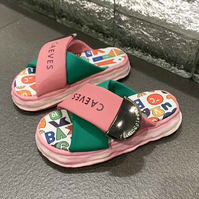 Women's Cute Cartoon Platform Slide Sandals - Open Toe, Thick Sole, PU Cover, All-Season Fashion Shoes