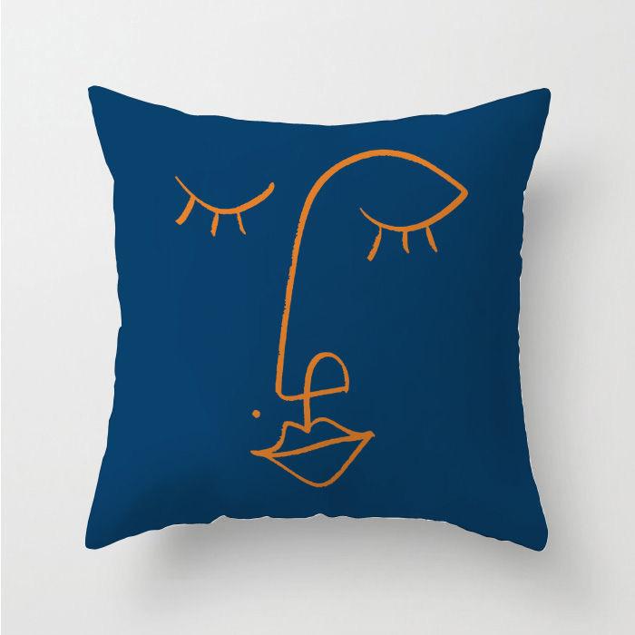 Cuscino Blu e Arancione Nordico Copricuscino Geometrico per Divano del Soggiorno Cuscino Inglese Blu Ins Cuscino per Finestra a Baia Arancione