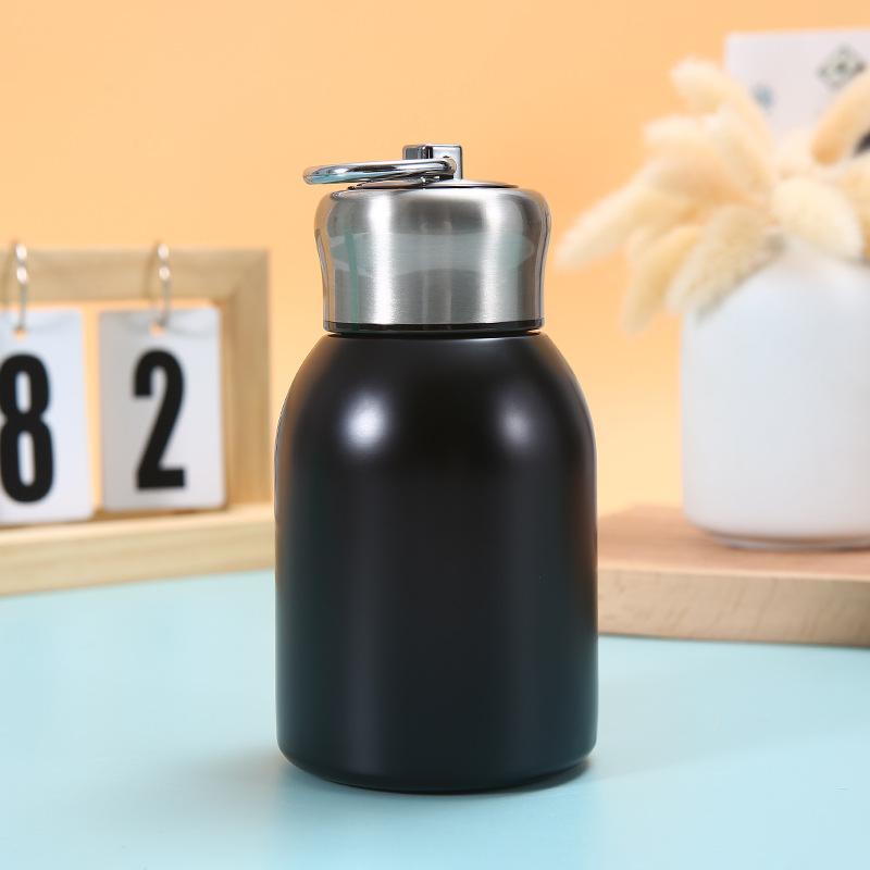 Simple Stainless Steel Thermos Cup with Ring Outdoor Portable Handy Cup Small Fat Mini Vacuum Pocket Cup