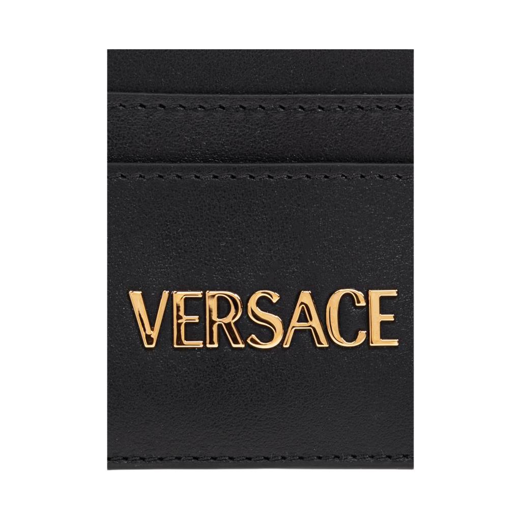 Versace Gold Metal Logo Leather Card Holder Women Accessories Black 1020081-1A13677-1B00V