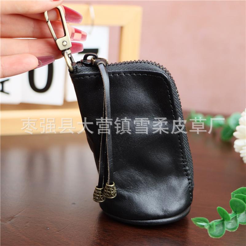 First-Layer Cowhide Retro Key Bag Waist Hanging Old Mini Large-Capacity Clutch Bag Hanging Buckle Key Bag