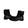 ~ Design niche western cowboy boots round head wide tube folded flat bottom belt buckle short boots women's knight boots