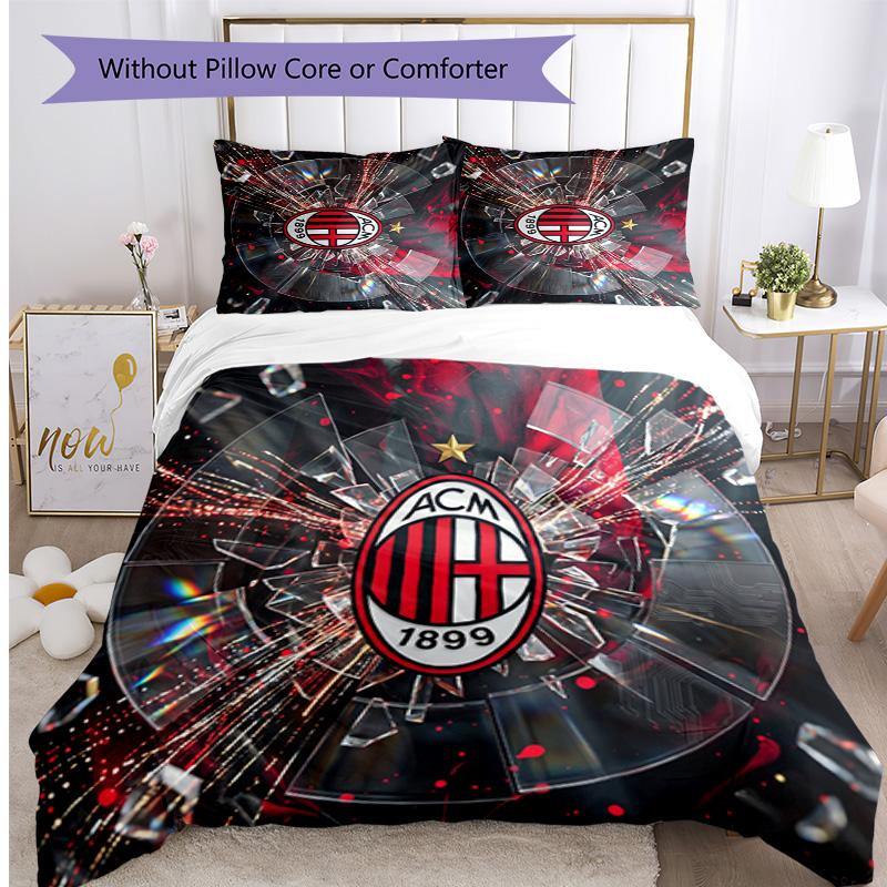 Ensemble de literie 3 pièces imprimé motif AC Milan Housse de couette et taies d'oreiller douces, respectueuses de la peau, lavables Ensemble toutes saisons Chambre à coucher