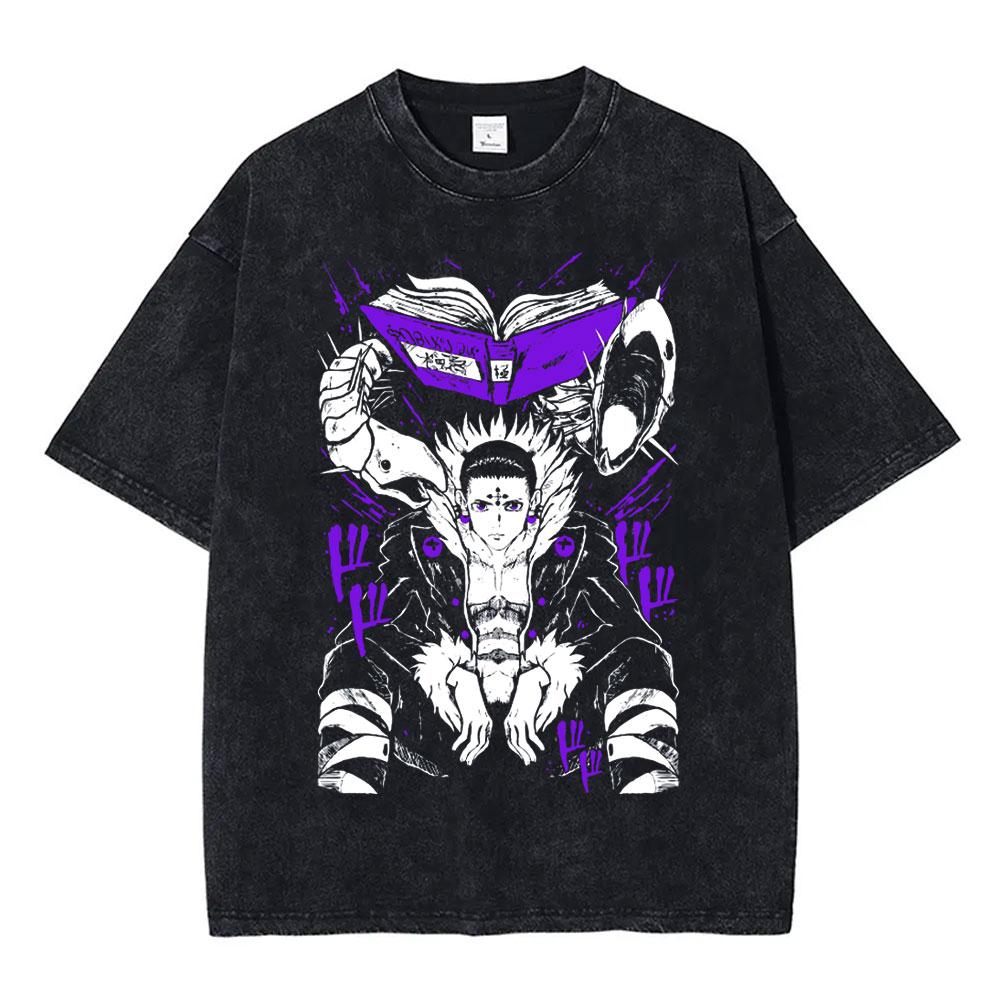 HUNTER×HUNTER Anime T-shirt Chrollo Lucilfer Graphic T Shirt Men's Clothing Short Sleeve Oversized Tee Pure Cotton Washed Tshirt