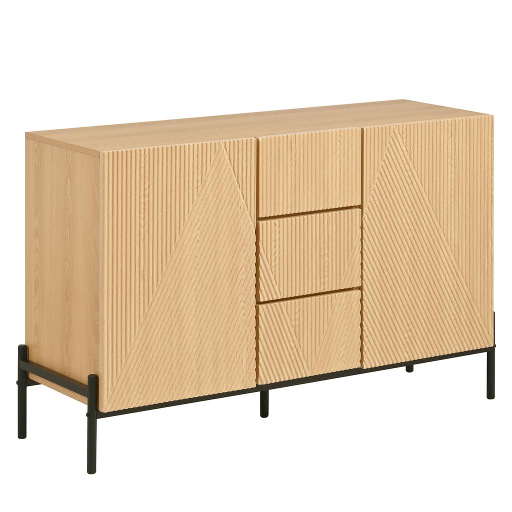 Modern Sideboard with Geometric Structure, Double Doors, Middle Drawer, Multifunctional Storage Cabinet for Living/Dining Room