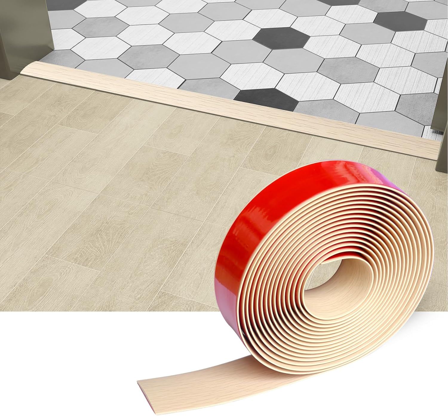 

1pc 2m/78.74in Self-adhesive PVC Floor Strip, Floor Transition Strip, Imitation Wood Grain Design, Door Seam Threshold Strip 2mx4cm