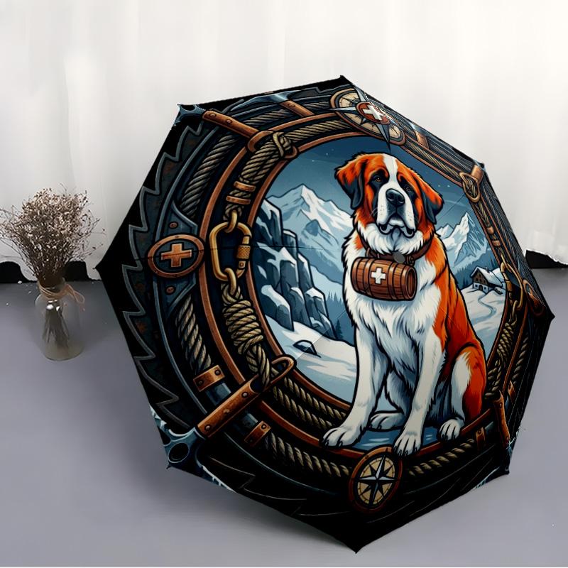 Mountain Rescue Dog Badge pattern umbrella, portable and foldable design, 8 ribs, a casual accessory for Halloween, Christmas, and birthday gifts.