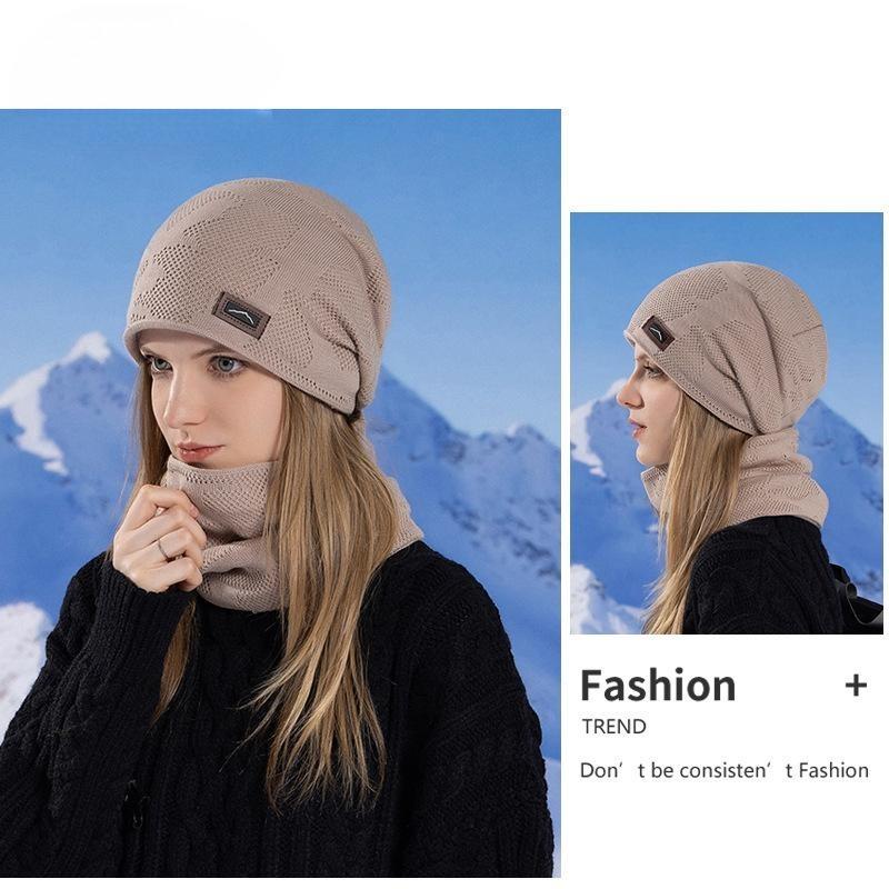 Winter Outdoor Riding Knitted Wool Hat Men's Velvet Warm Hat Scarf Two-piece Ear Protector Pullover Hat
