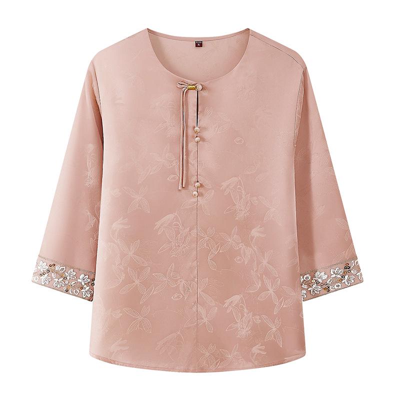 Elegant Summer Satin Shirt for Women, Perfect for Middle-aged and Elderly, Lightweight and Fashionable.