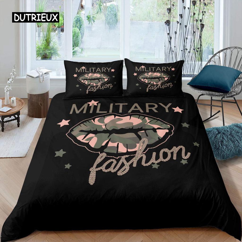 Lip Duvet Cover Pink and Gray Lips Kissing Pattern Comforter Cover Sexy Theme King Size Twin Bedding Set for Women Girls Lovers