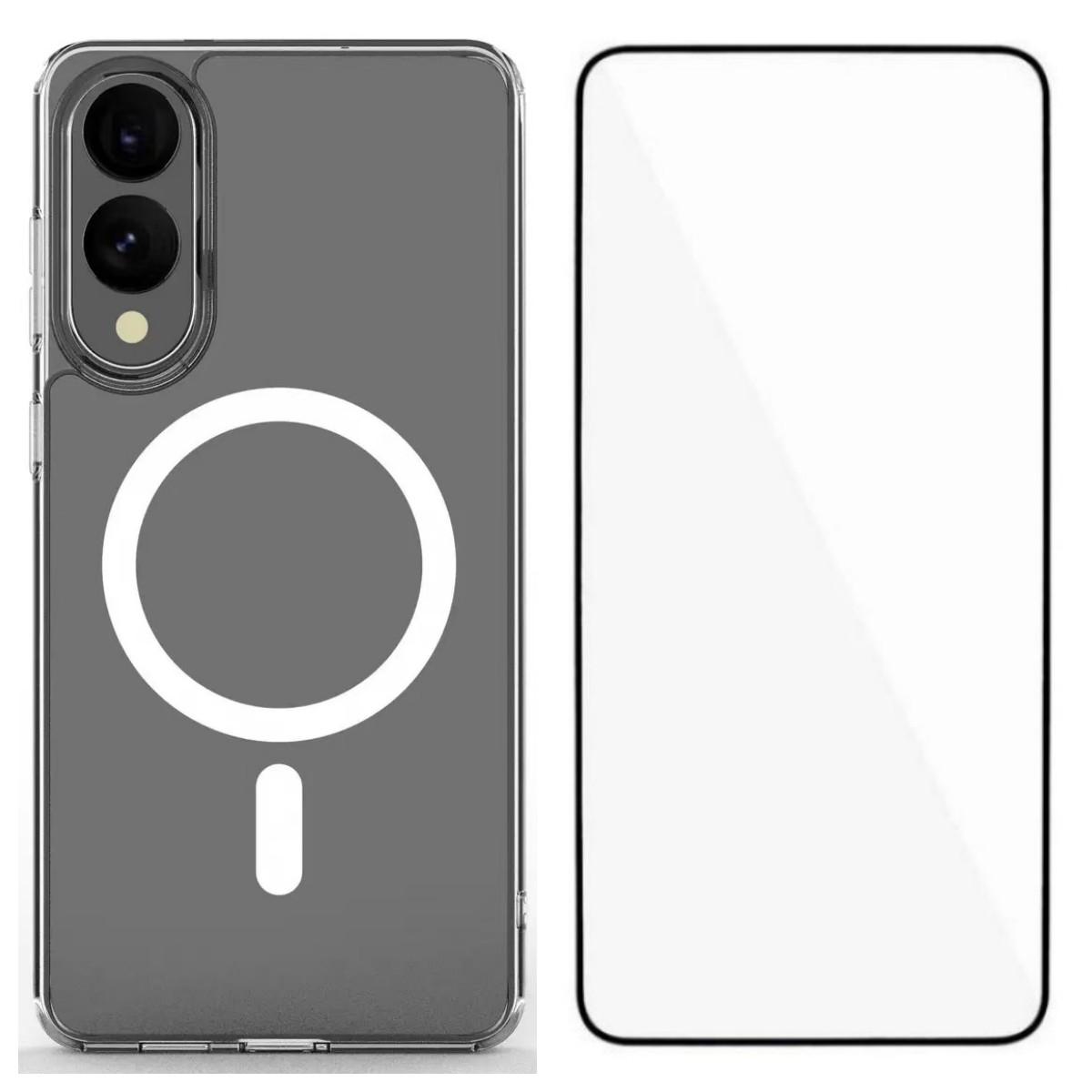 

For Samsung Galaxy S25 Edge Clear Phone Case WANLONFENG LM Series Compatible with MagSafe with Screen Film (Big Lens Hole) Transparent