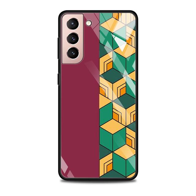 Szklane etui do Samsung Galaxy S21 S20 Ultra S10 Plus Lite S20fe 5g S10e S9 S8 zderzak Shell pokrywa Funda Anime Demon Slayer kolor