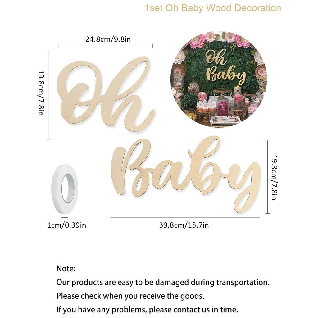 2pcs Wood Baby Sign Baby Shower Banner for 1st Birthday Backdrop Baby Party Banner Event Decorations for Gender Reveal Backdrop