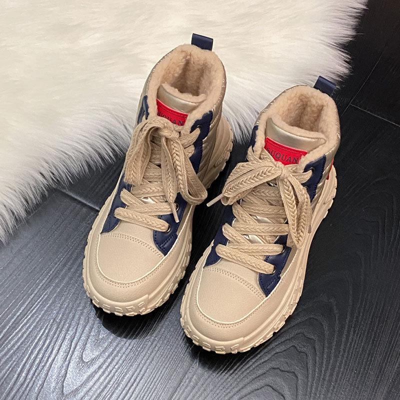 

Женские зимние новые бархатные утепленные высокие ботинки на толстой подошве, студенческие спортивные хлопковые ботинки 40 синий