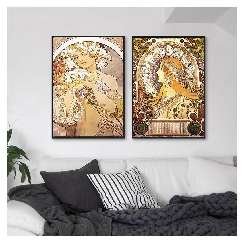 Nouveau Posters and Prints Fine Replica Wall Art Painting Pictures for Living Room Home Decor Alphonse Mucha Large Vintage Art