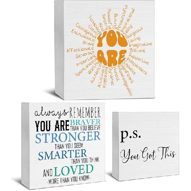 Office Cubicle Decor 3 Pcs, Inspirational Gifts for Women Men, Motivational Wooden Signs, Home Office Decorations for Desk Table Shelf
