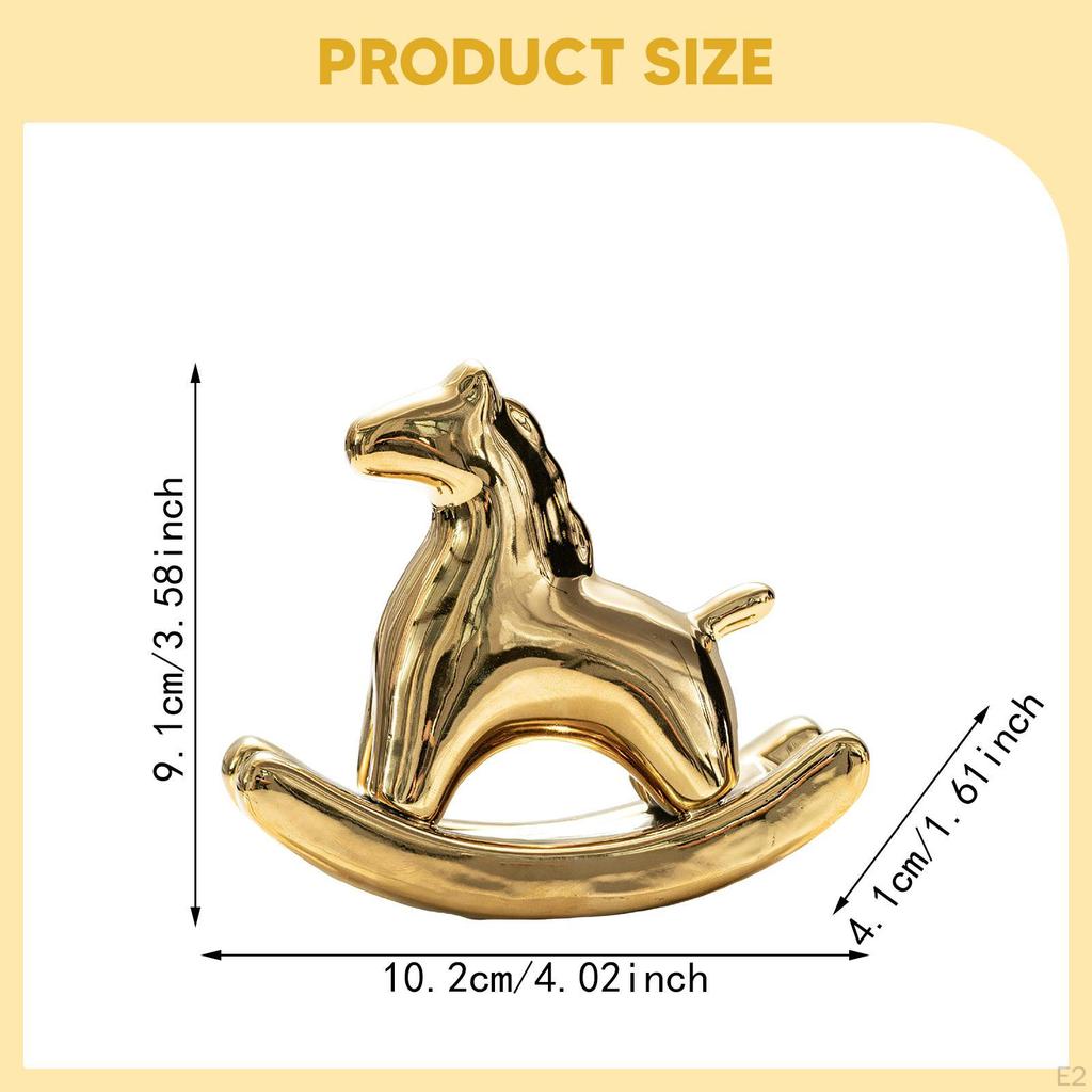 Ceramic Rocking Horse Statue Sculpture Electroplating Figurine for Table Centerpiece